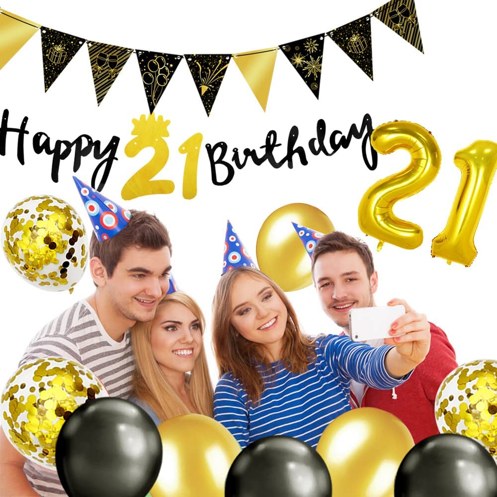 iZoeL 21st Black Gold Birthday Party Decorations - small