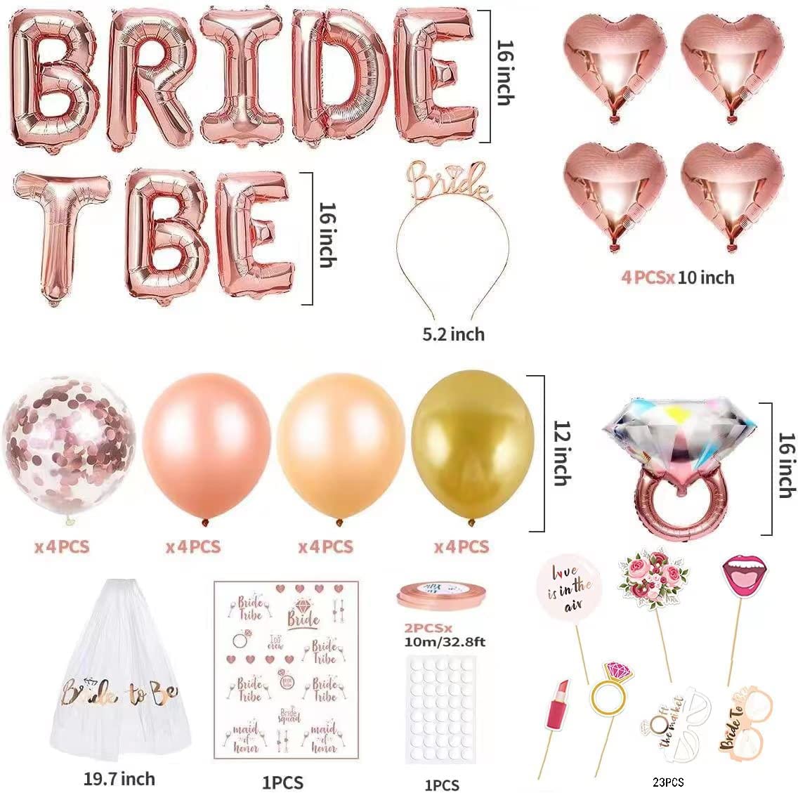 iZoeL Hen Party Decoration, Hen Party Accessories,23 Hen Party Photobooth Props, Rose Gold Bride To Be Banner, Bride To Be Veil, Bride Headband Tiara, Tattoos Team Bride Hen Do Balloons