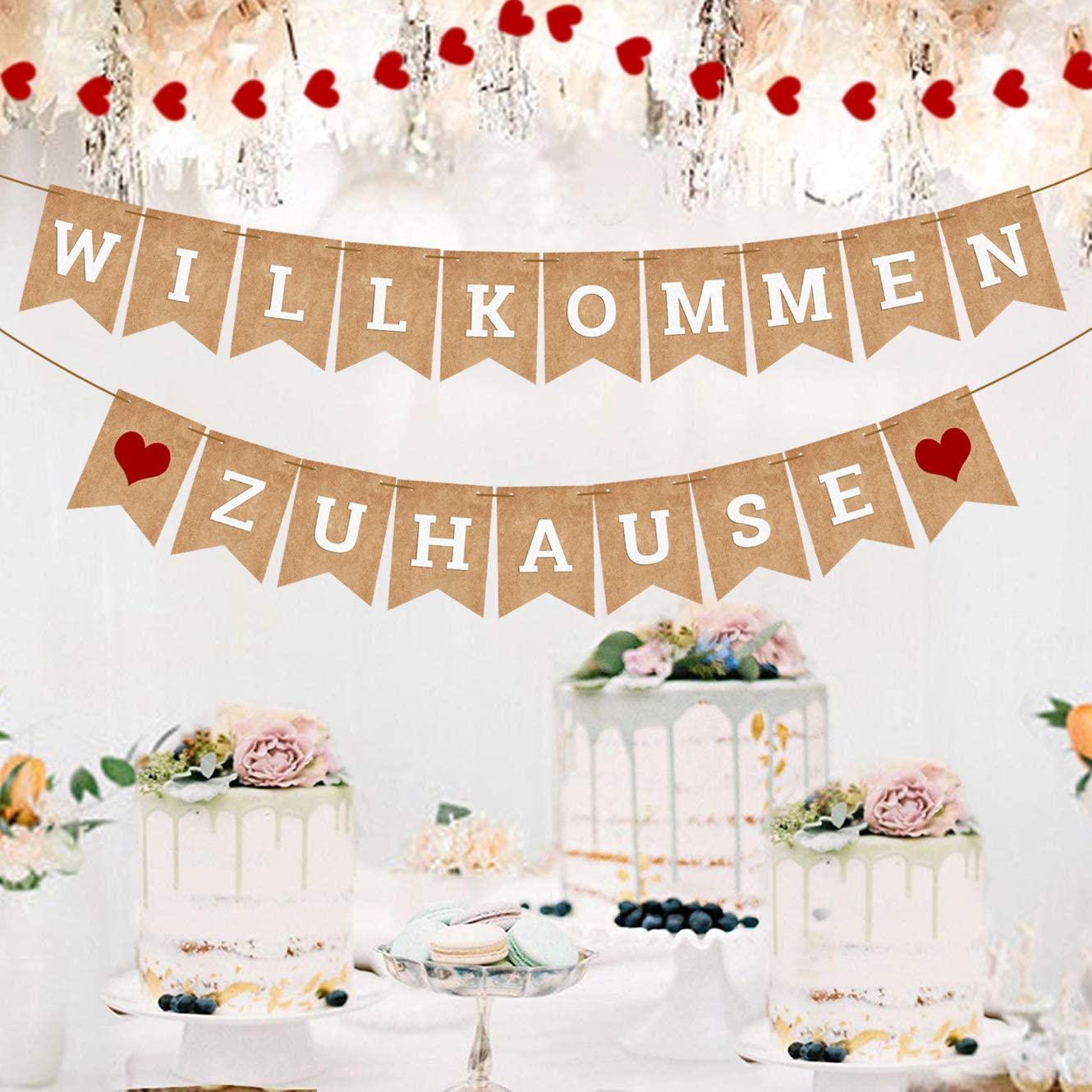 iZoeL Willkommen Hause Banner linen Girlande Retro