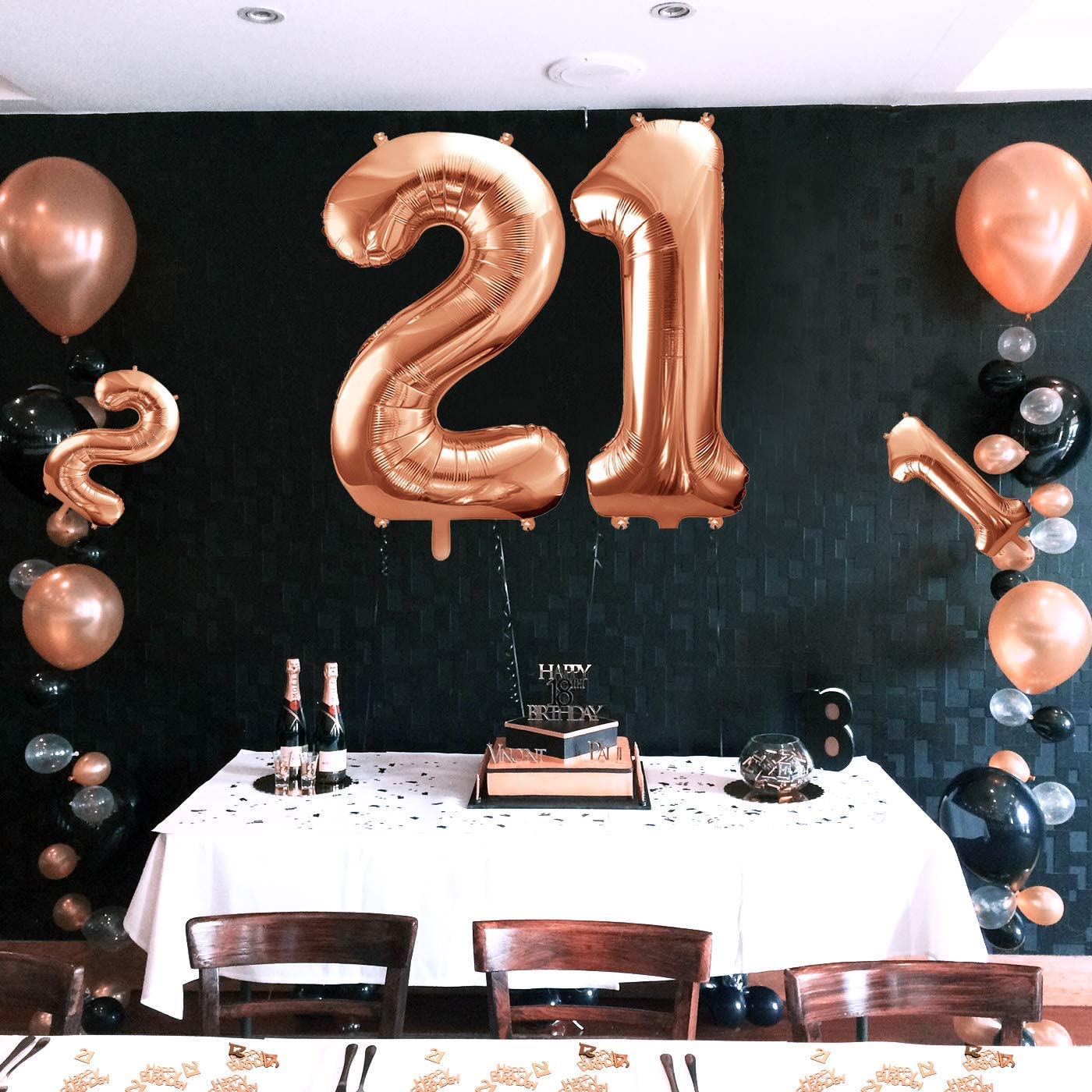 iZoeL Balloon 18/21/30/40/50/80 helium incl.4pcs XXL and Small Rose Gold balloon, 30g 21 Number Confetti,20g Happy Birthday Table Confetti, Birthday Anniversary Party Decoration(Rose Gold 21)
