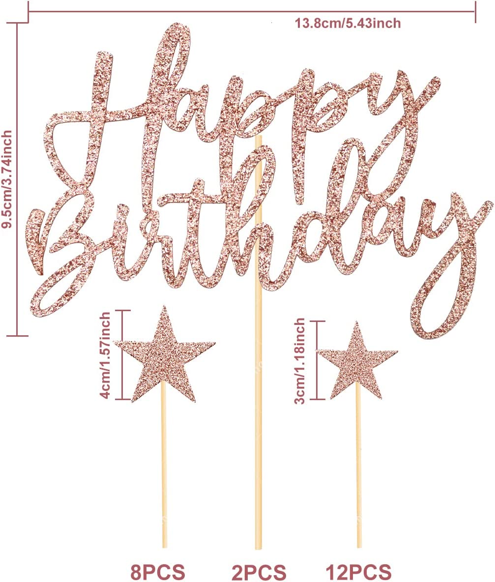 iZoeL 2 Sets Cake Decoration Rose Gold Cake Topper Happy Birthday Banner Confetti Balloon Stars Heart Cake Topper for Women Girls Rose Gold Theme Birthday Party Decor Hen Party