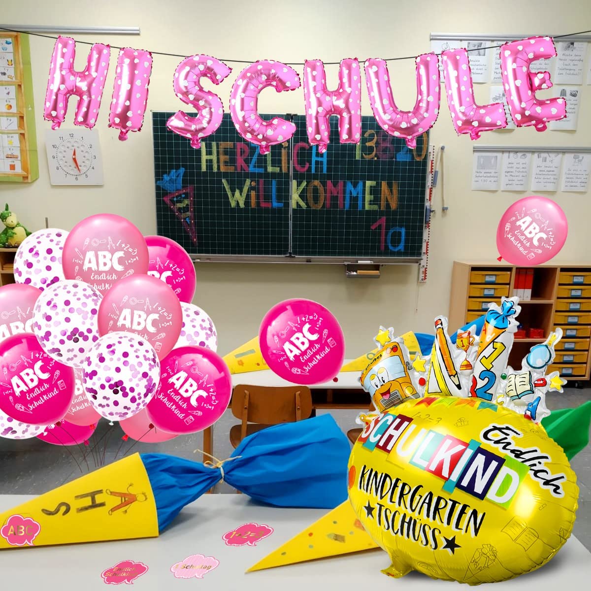 iZoeL Schule Kind Foil Balloon Garland School Balloon Confetti Pink