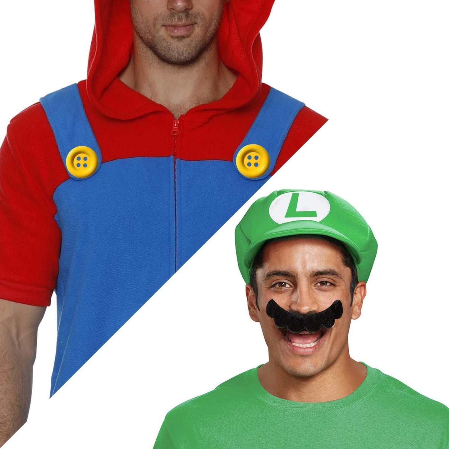 iZoeL 4 Yellow Buttons + 2 mustaches for Super Mario Luigi Costume Mario trouser and dress carnival costume accessories Mario Bros Party themed Adult kid
