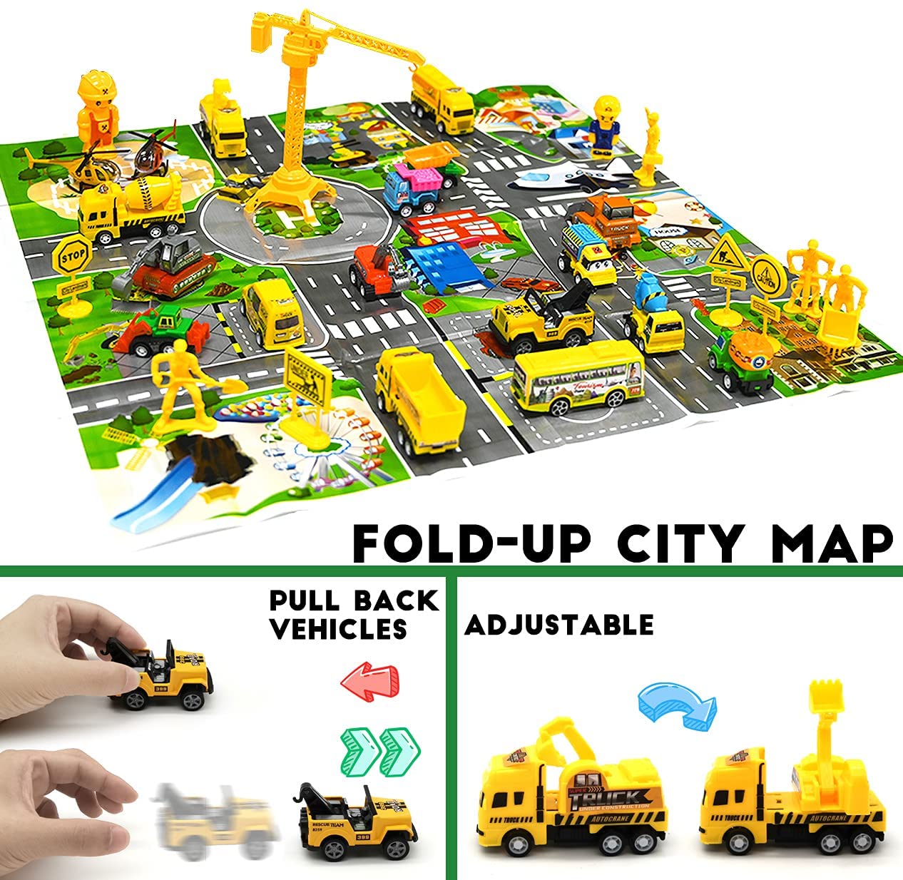 iZoeL Cars Advent Calendar Boy Kids 2021, 24 Pull Back Vehicles as Construction Vehicles School Cars Crane with Game Map for Son Grandson - 24 Christmas Countdown Days to Holiday, Xmas Surprise Gift