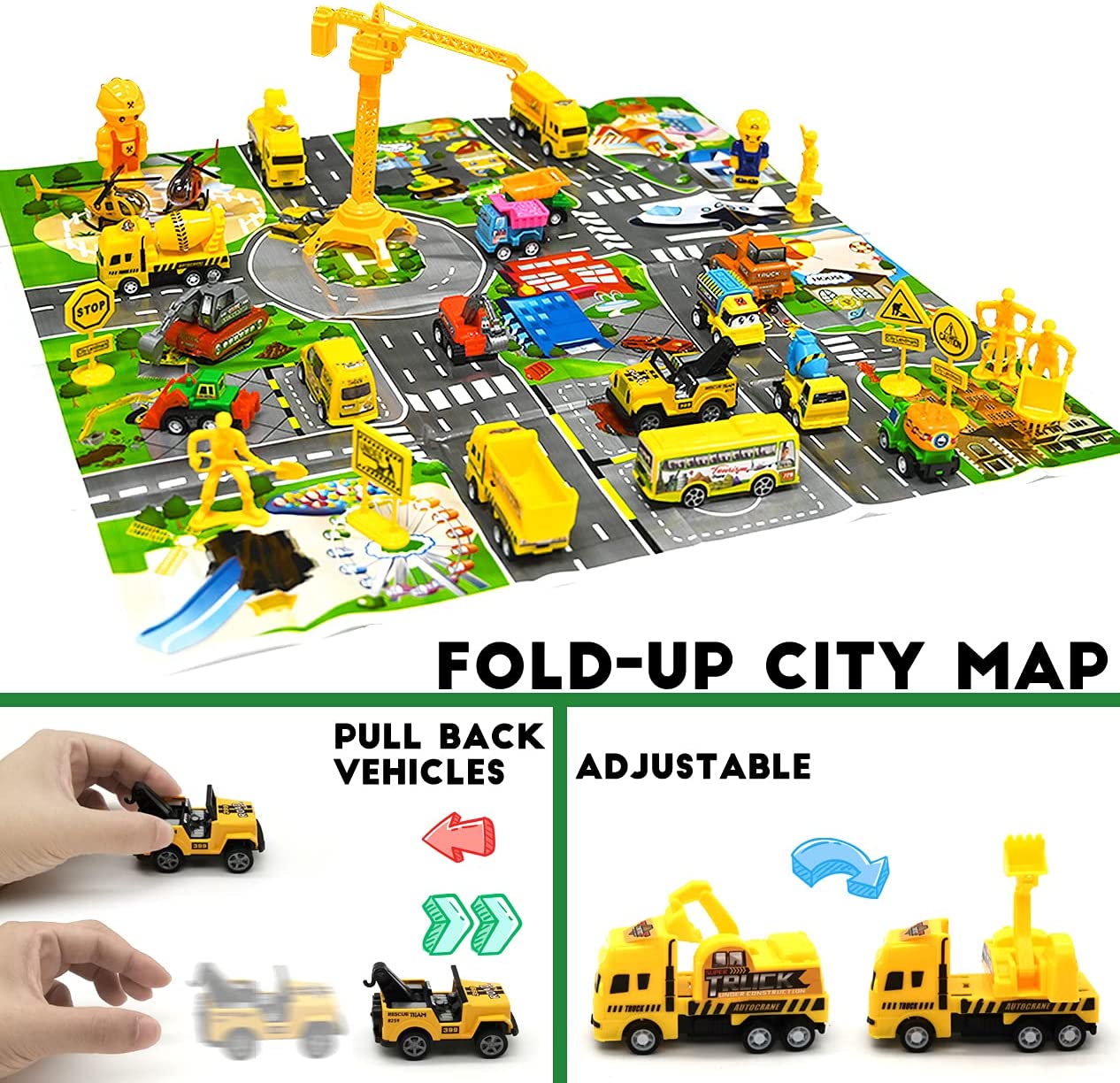 iZoeL Cars Advent Calendar Boy Kids 2021, 24 Pull Back Vehicles as Construction Vehicles School Cars Crane with Game Map for Son Grandson - 24 Christmas Countdown Days to Holiday, Xmas Surprise Gift
