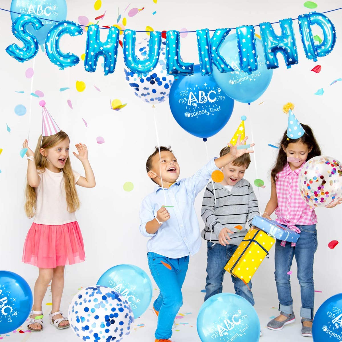 iZoeL Schuleinführung Schulanfang Einschulung Deko SCHULKIND Foil Balloons 15 Latex Balloons for boys 380-1