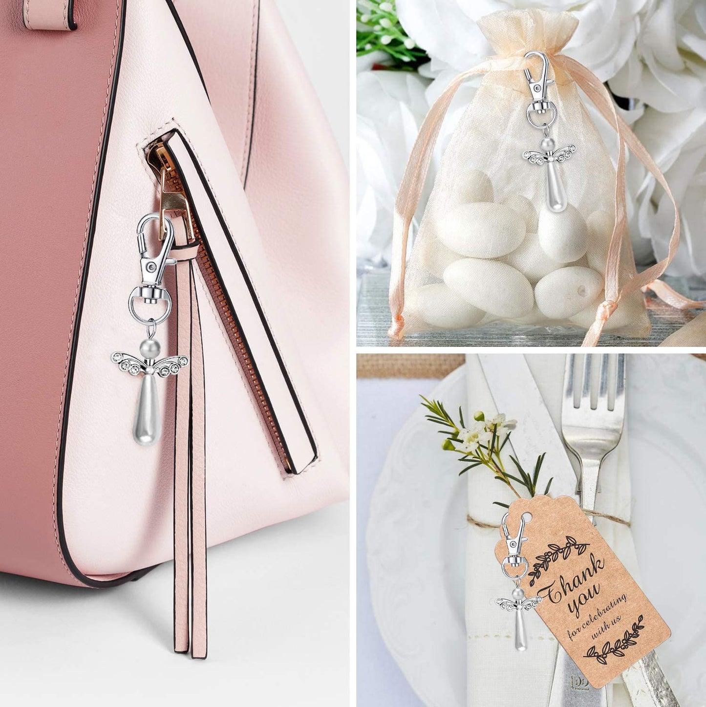 iZoeL Thank You Gift Angel Keychains Wedding Favors Guardian Angel Guest Return Gifts for Christening Baby Shower Birthday Giveaway -Thank You to Carers NHS Staff Nurse Doctor Teacher Gifts - 20pcs