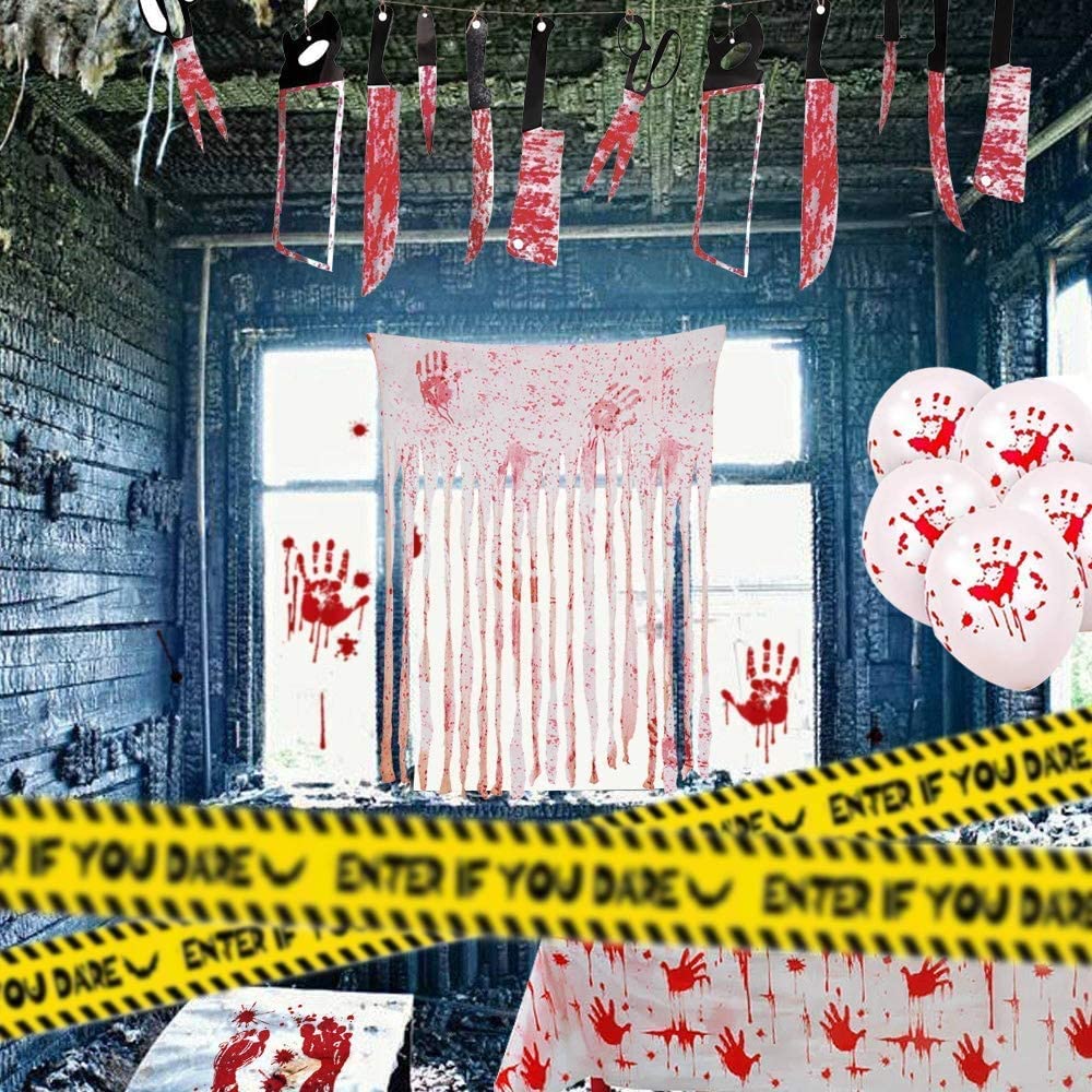 iZoeL Halloween Blood Handprint Tablecloth Banner Balloon Set-1