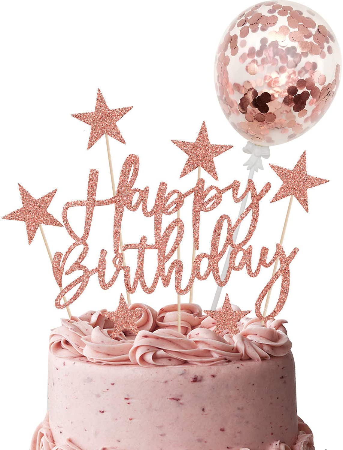 iZoeL Happy Birthday Star Cake Topper Confetti Balloon (red)