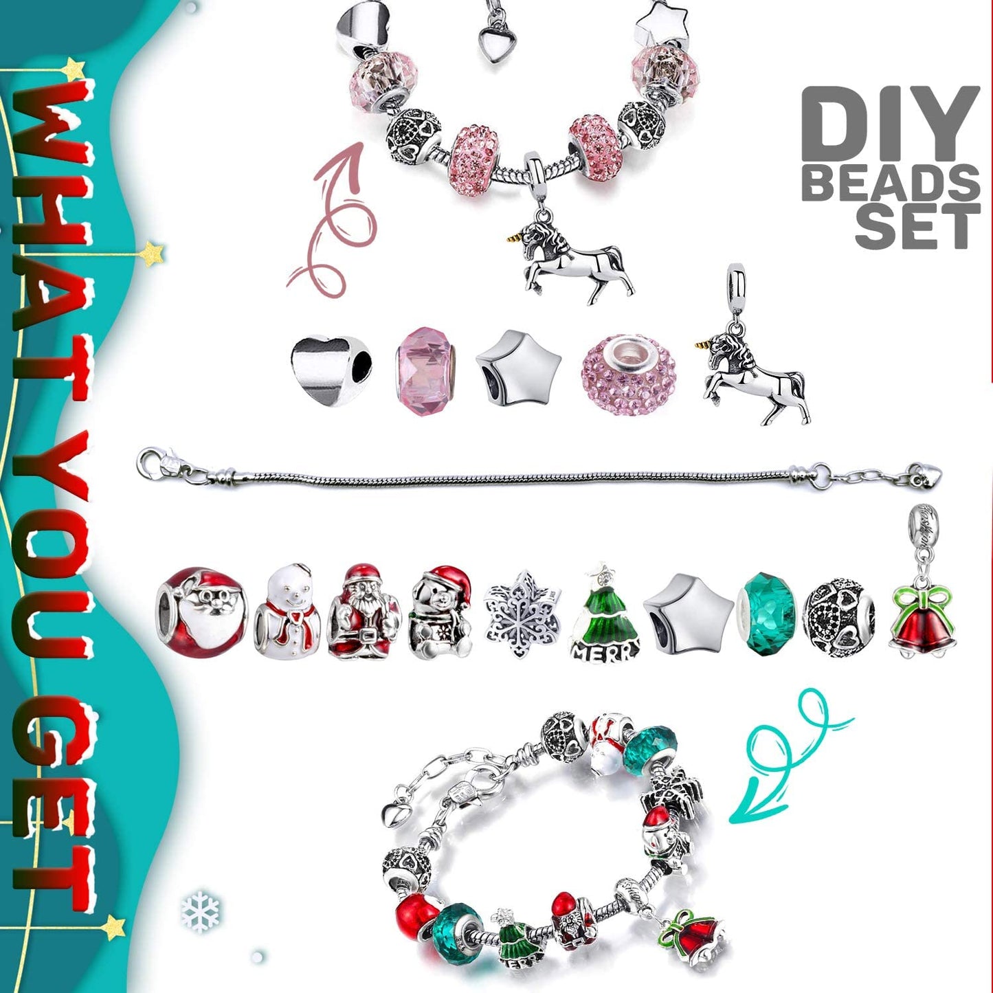 iZoeL Christmas Advent Calendar 2019, 24 Days Gift Jewellery Charms, with 16 Charms, 2 Pendant, 2 Bracelet and 3 Necklace, 2 Ring, 1 Keychian for Girl Kid Children Women Adult
