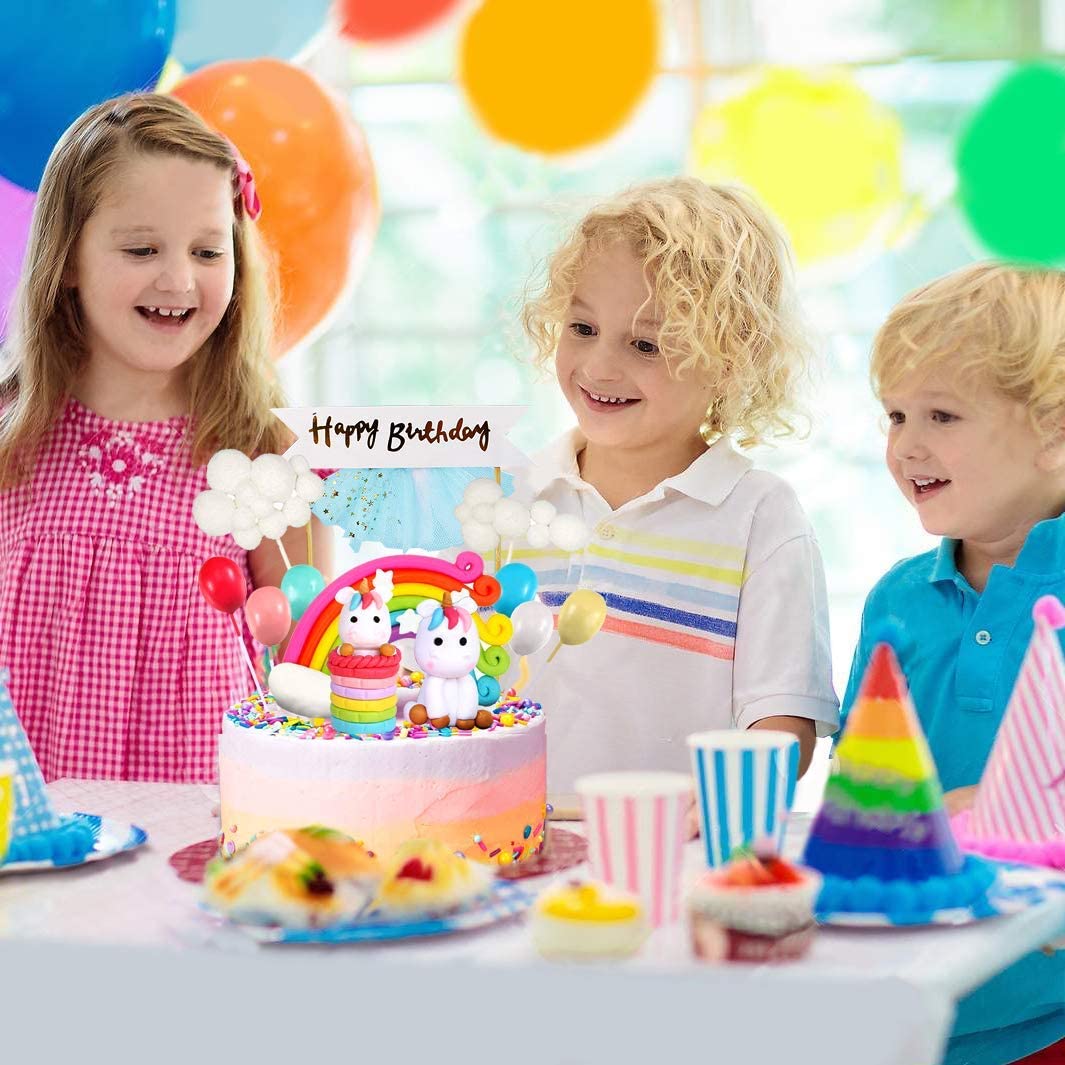 iZoeL Unicorn Cake Topper Kit Cloud Rainbow Balloon Happy Birthday Banner Cake Decoration For Boys Girls Kids Birthday
