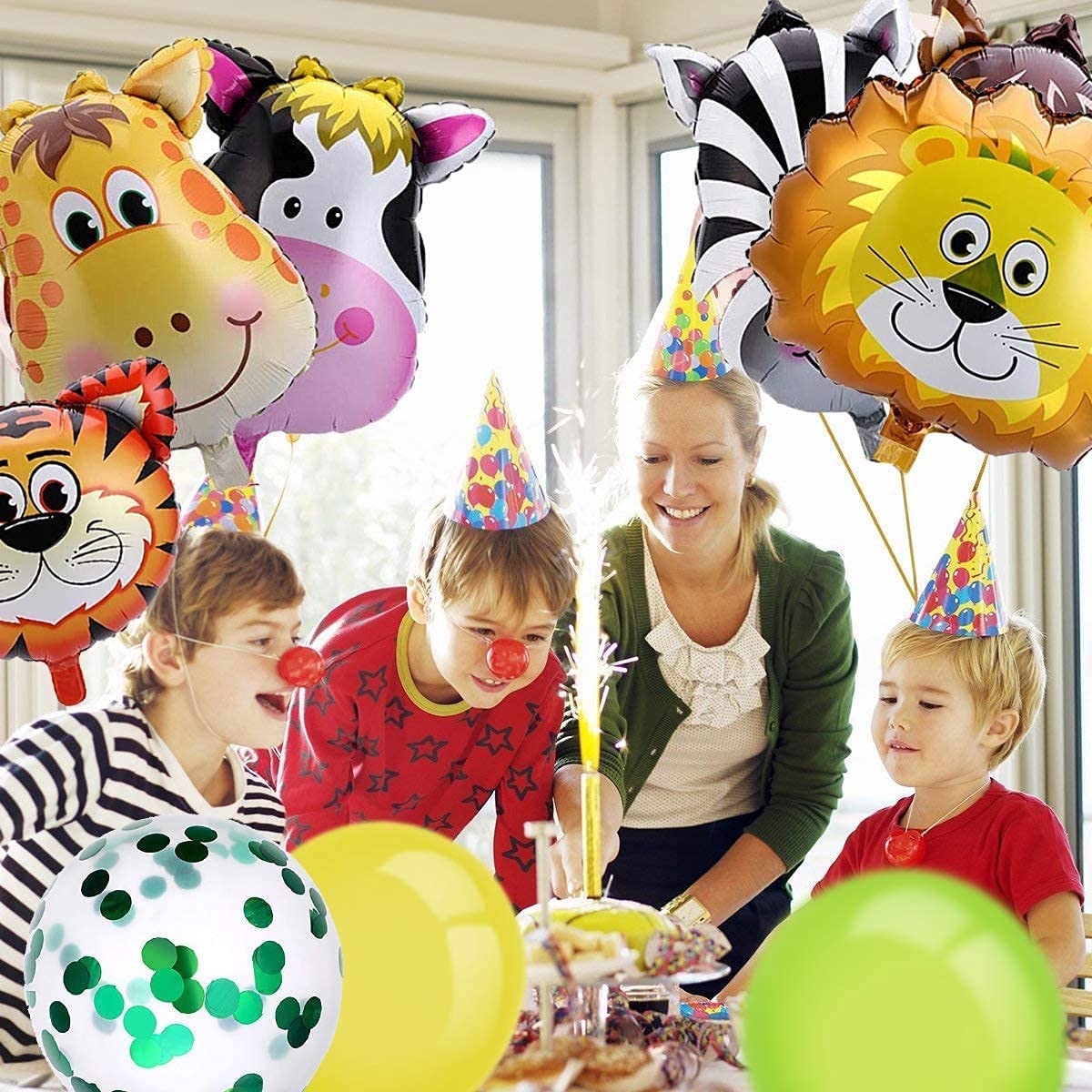 iZoeL Jungle Animals Birthday Party Decorations for Boys Kids Girls, Happy Birthday Banner Animal Balloon Latex Balloons Animal Cake Toppers for 1st 2nd 3rd 4th 5th 6th 7th Jungle Themed Party