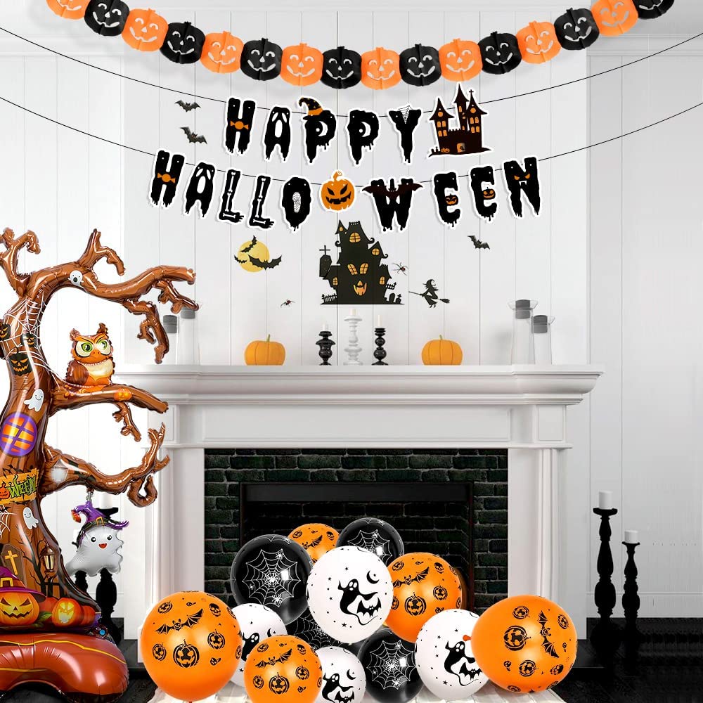 iZoeL Halloween Balloon Party Decoration Big Tree Aluminum Film Pull Flag Pumpkin Pull Flower Sticker Ribbon