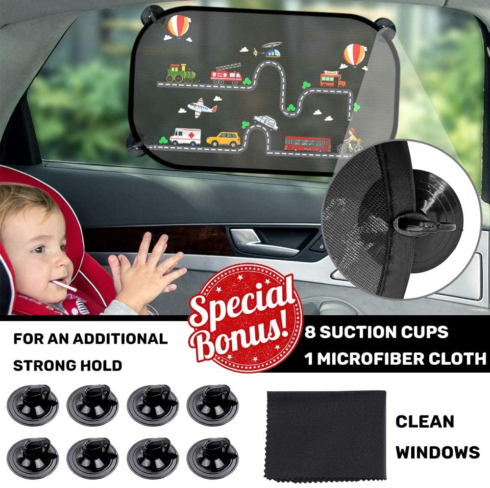 iZoeL Car Sun Shade for Baby Kids 2 Pack, Static Cling Side Window Car Annimal Lion, 80GSM Rear Sunshades Universal with 8 Suction Cups and Storage Bag - Sun Glare and UV Rays ProtectionProtection