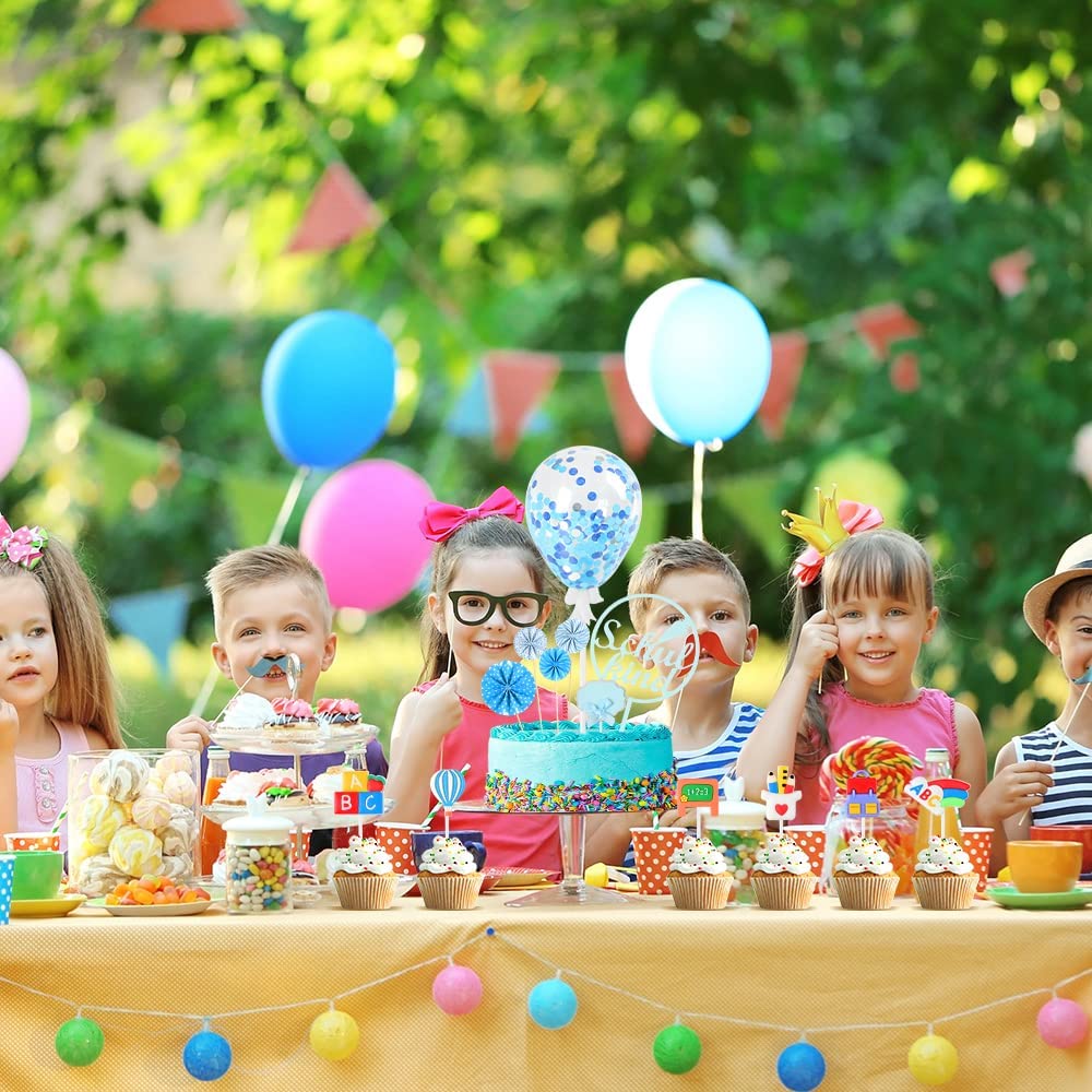 iZoeL Cake Decoration First Day of School Boys School Child Cake Decoration School Sugar Bag Cake Topper Confetti Balloon Paper Fan ABC 123 Cake Cupcake Muffin Decoration Cake Toppers