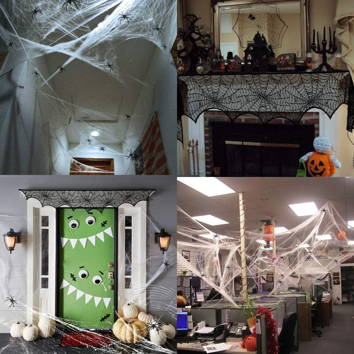 iZoeL 1000sqft Stretchable Spider Web Glow in the Dark with 90pcs Plastic Spider White Cobweb for Halloween Decoration Night Party Decoration - 300 Gram (Night Luminous Spider Web)