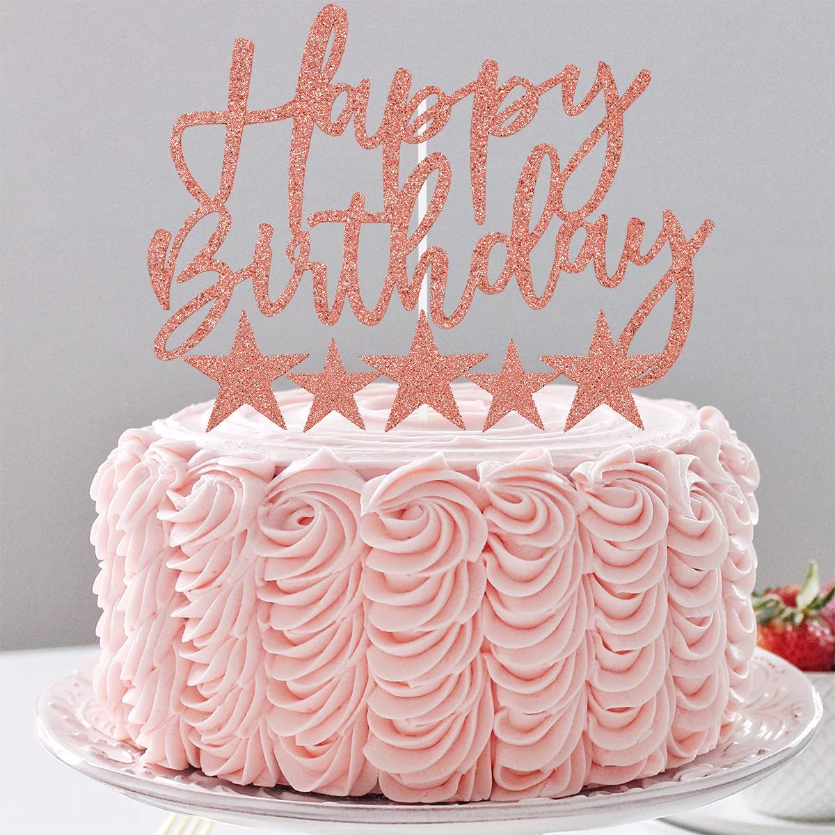 iZoeL 2 Sets Gold Cake Decoration Gold Cake Topper Happy Birthday Banner Confetti Balloon Stars Heart Cake Topper for Man Boys Women Girls Gold Theme Birthday Party Decor Hen Party (Rose gold)