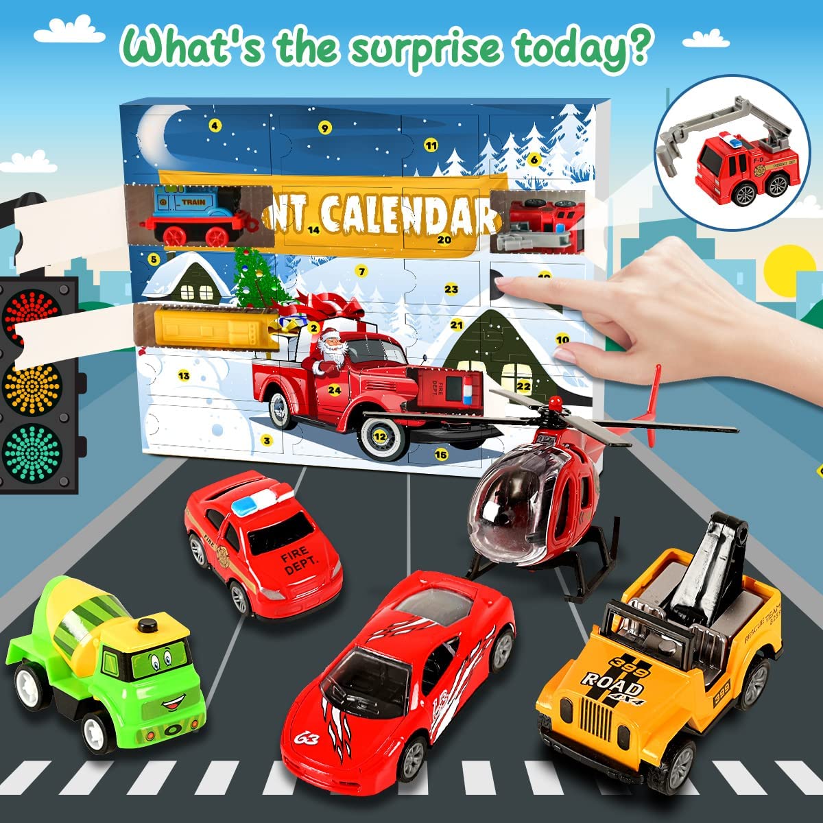 iZoeL Cars Advent Calendar for Kids Boys 2022 Christmas, 24 Pull Back Vehicles Helicopter Construction Vehicles Fire Truck Car Countdown Days to Christmas for Son Grandson Girls