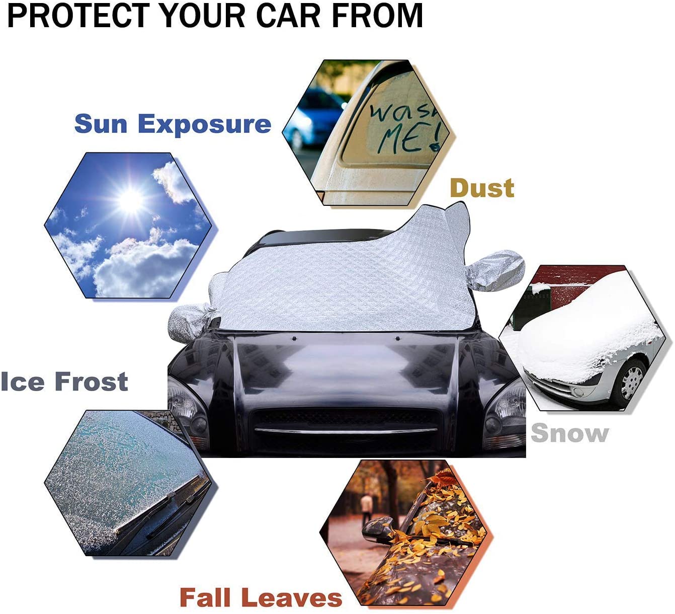 iZoeL Windscreen Cover Car screen Frost Protector Magnetic Windscreen Cover with Rear View Mirror Cover Universal for SUV Truck Van …