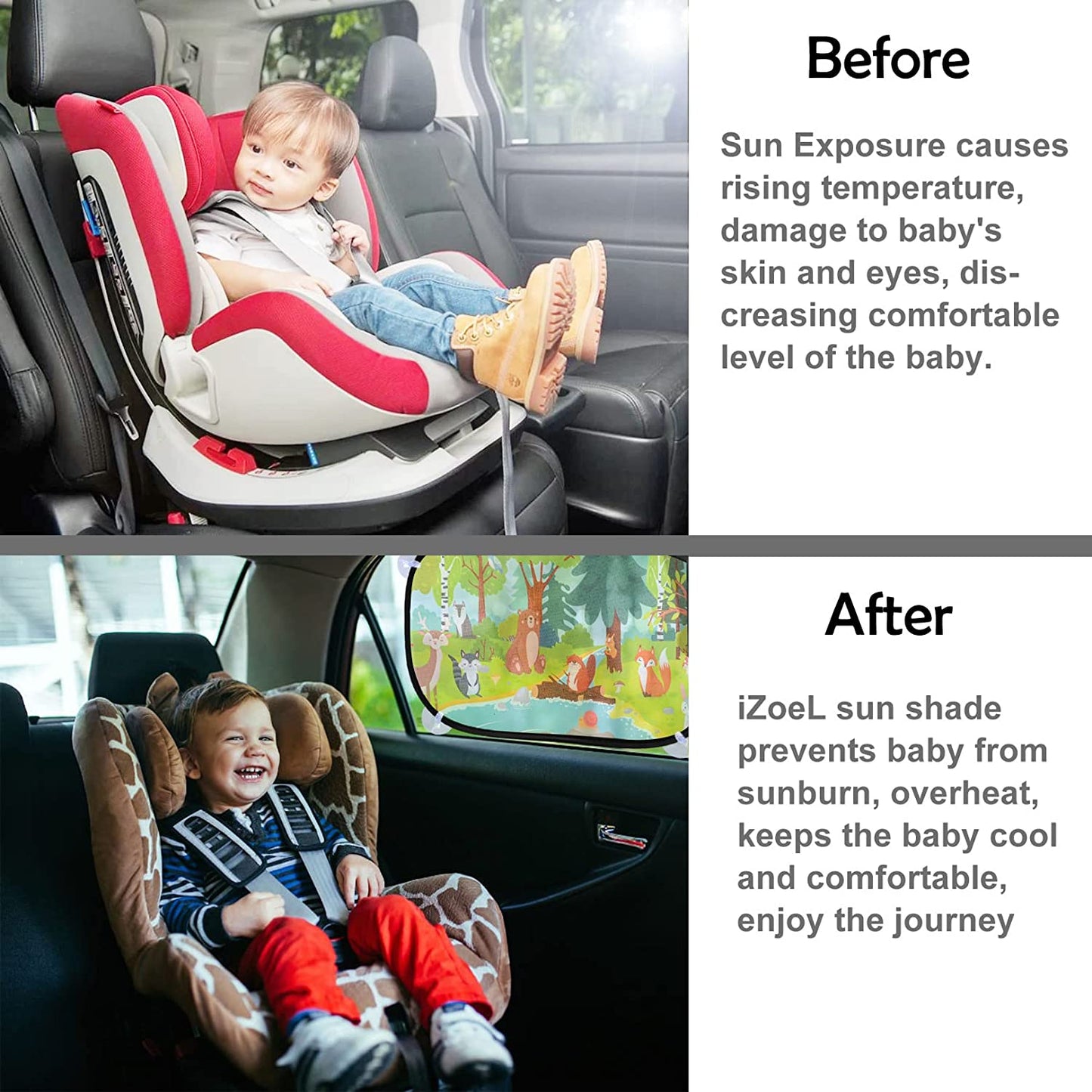 iZoeL Car Sun Shade for Baby Kids 2 Pack, Static Cling Side Window Car Annimal Lion, 80GSM Rear Sunshades Universal with 8 Suction Cups and Storage Bag - Sun Glare and UV Rays ProtectionProtection