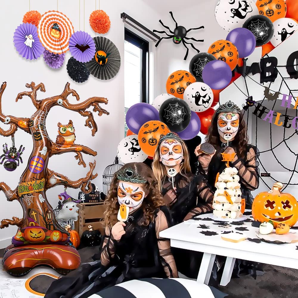 iZoeL Halloween Balloon Party Decoration Big Tree Aluminum Film Pulling Flag Folding Flowers Spider A Roll of Crepe Paper