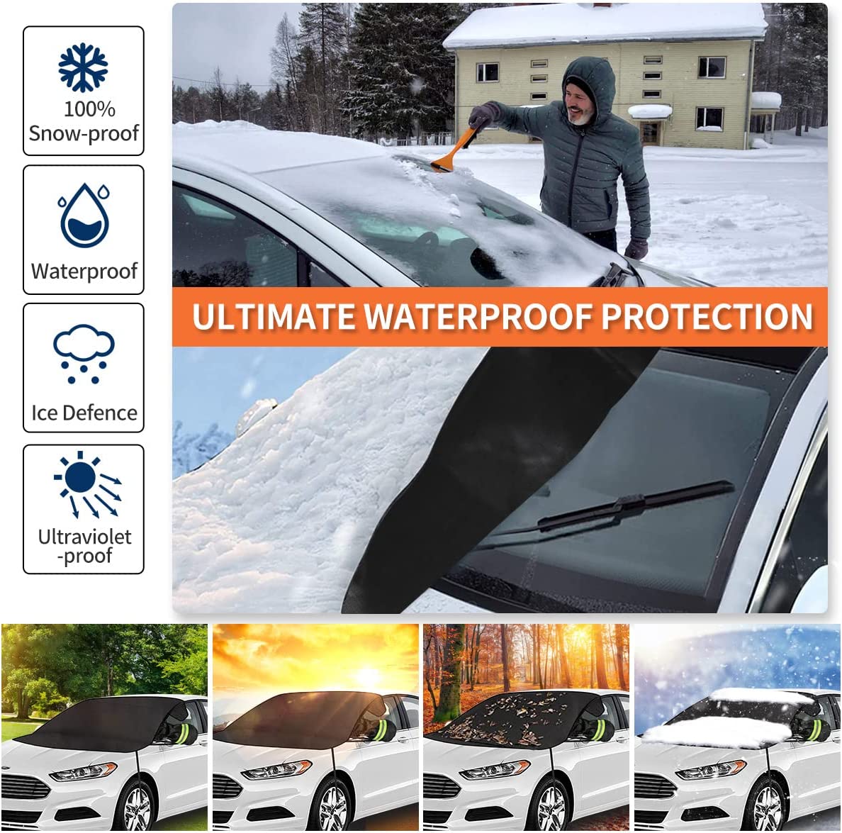 iZoeL Windshield Cover Magnetic Car Windscreen Cover Winter Car Cover with Wing Mirror Cover, Snow Frost Protector Ice Guard Waterproof Full Protection for SUV Truck (XLSize 157CM*126CM)