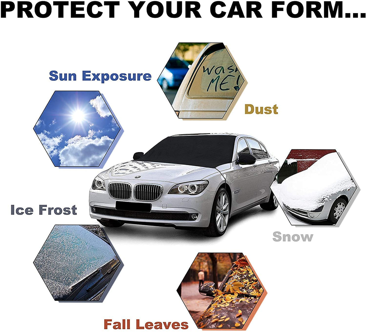iZoeL Windshield Magnetic Snow Cover Winter Windscreen Protector, Frost Ice Guard Full Protection Car Cover, with 2 Hooks 7 Magnets Oversize Full Car Protector (Large 210cm*125cm)