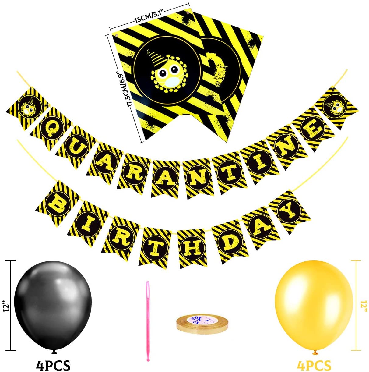 iZoeL Lockdown Birthday Party Decoration Quarantine Birthday Banner Bunting Garlands Latex Yellow Black Balloons and Ribbons for Kids Women Man Home Hospital Lockdown