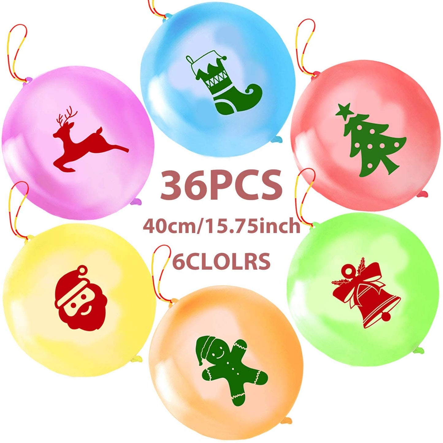 iZoeL 36pcs XL Christmas Party Punch Balloons Party Bag Filler for Kids Children Game Party Pack Punching Balloon Birthday Party Favor Supplies New Year Party
