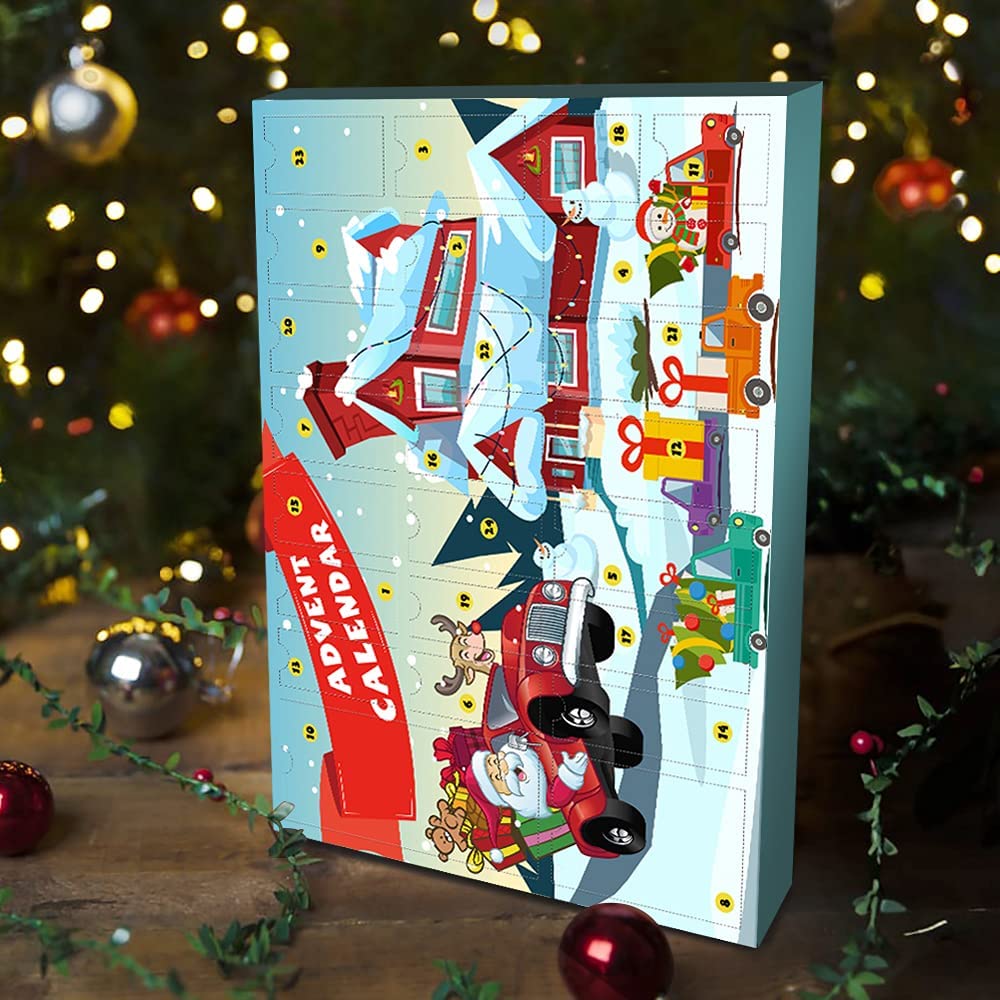 iZoeL Cars Advent Calendar Boy Kids 2021, 24 Pull Back Vehicles as Construction Vehicles School Cars Crane with Game Map for Son Grandson - 24 Christmas Countdown Days to Holiday, Xmas Surprise Gift