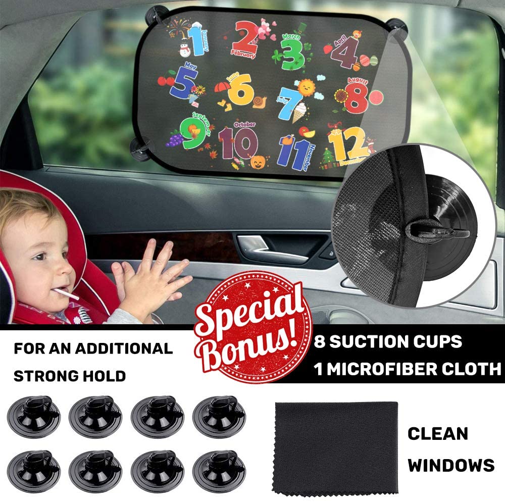 iZoeL Car Sun Shade for Baby Kids 2 Pack, Static Cling Side Window Car Annimal Elephant Lion, 80GSM Rear Sunshades Universal with 8 Suction Cups and Storage Bag - Sun Glare and UV Rays Protection