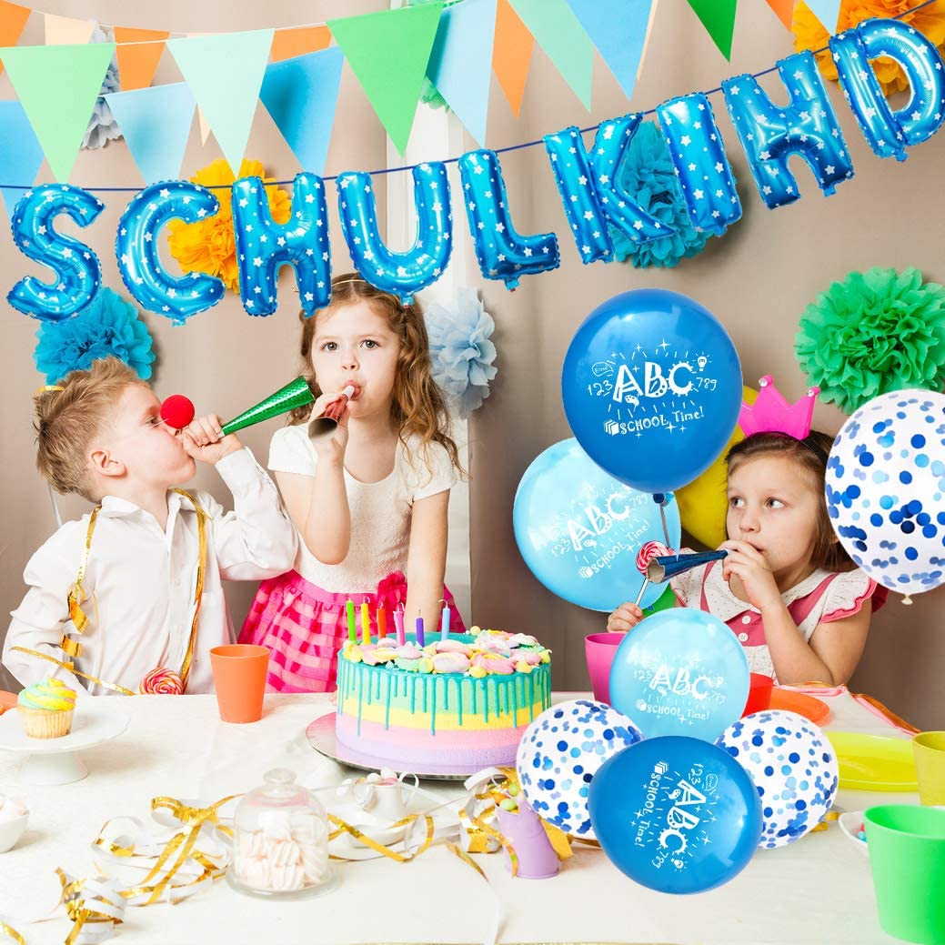 iZoeL Schuleinführung Schulanfang Einschulung Deko SCHULKIND Foil Balloons 15 Latex Balloons for boys 380-1