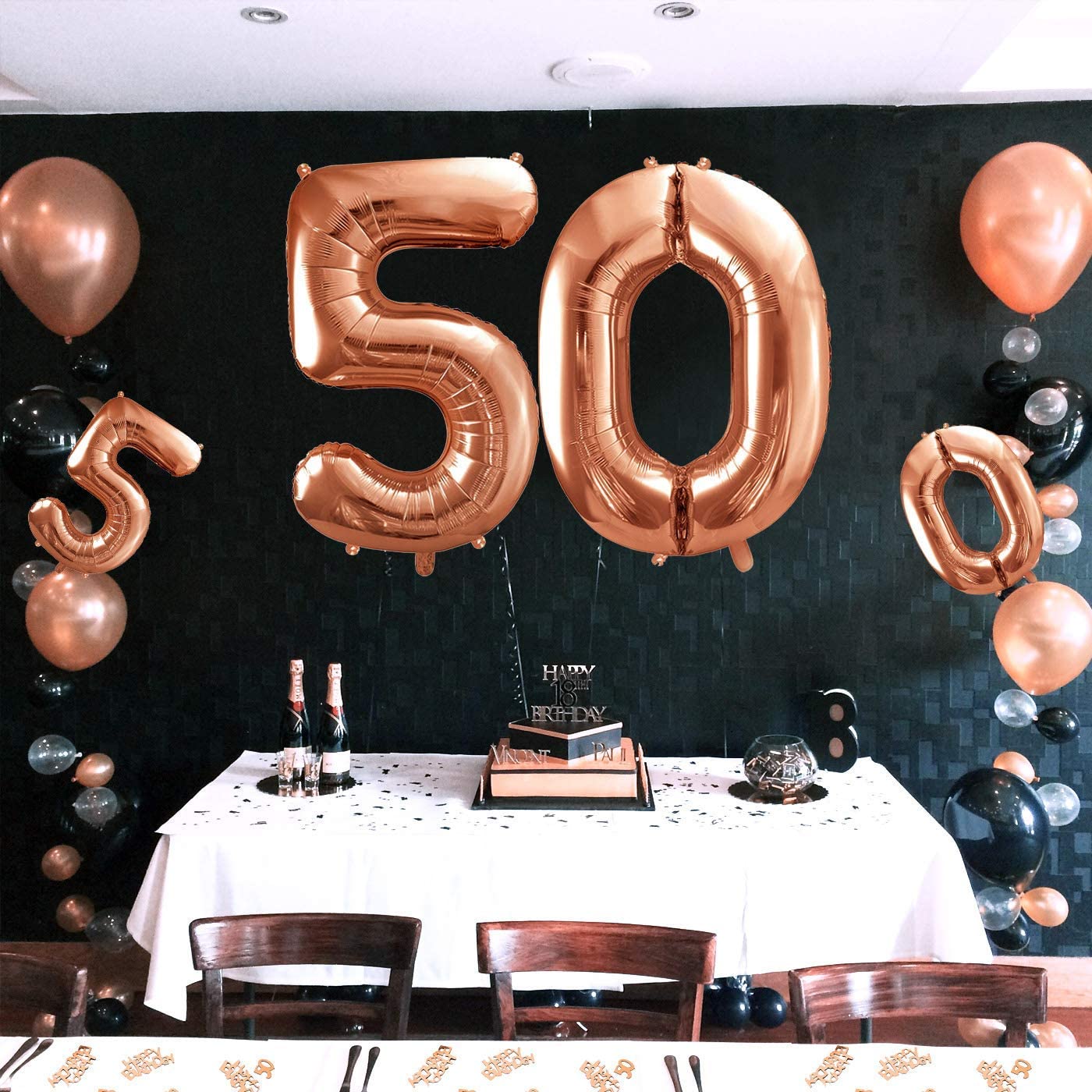 iZoeL Number 18/21/30/40/50/80 helium incl.4pcs XXL and Small Rose Gold balloon, 30g 50 Number Confetti,20g Happy Birthday Table Confetti, Birthday Anniversary Party Decoration(Rose Gold 50)