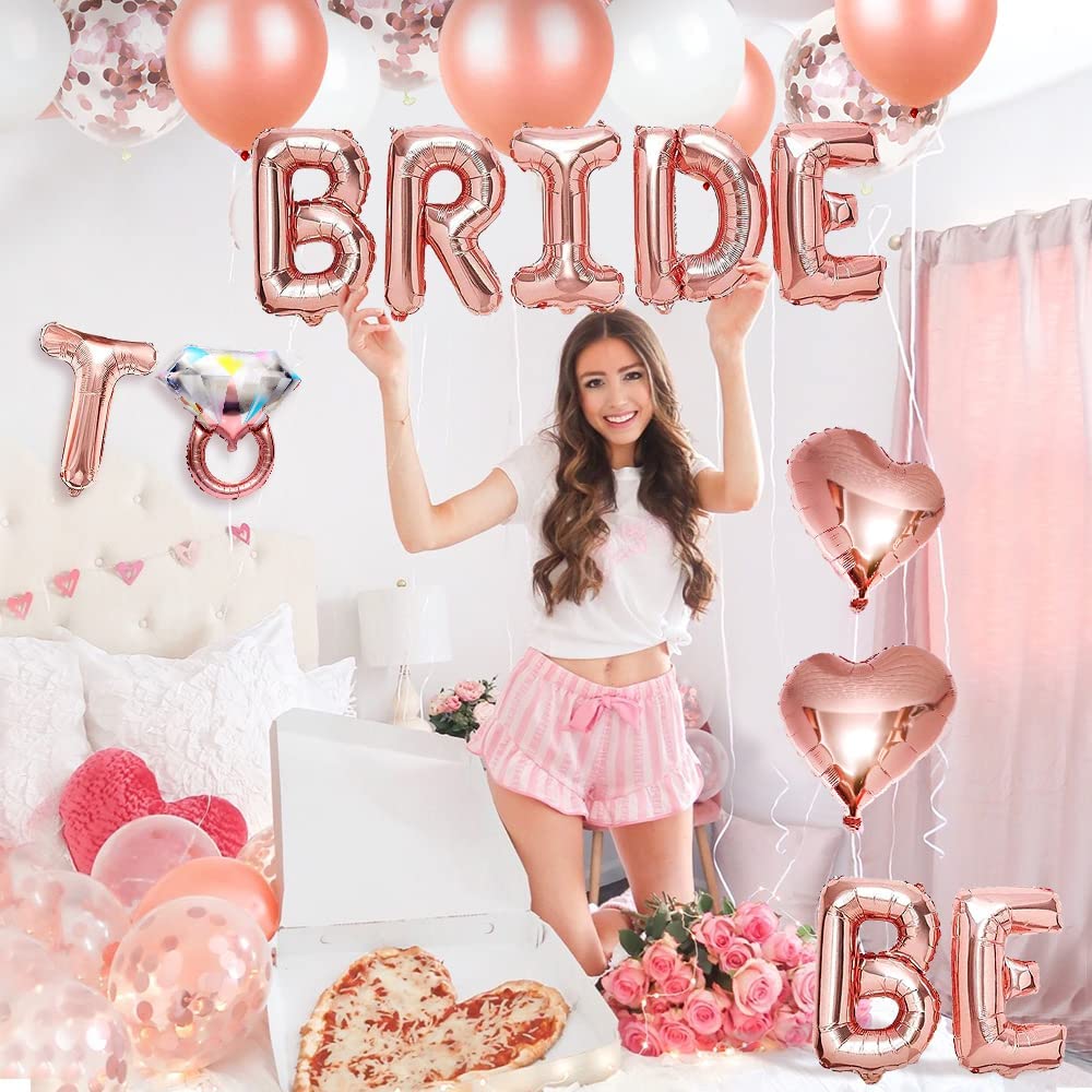 iZoeL Hen Party Decoration, Hen Party Accessories, Rose Gold Bride To Be Banner, Bride To Be Veil, Champagne Balloon, Tattoos for Team Bride, Bride Cake Topper, Confetti Balloons for Hen Do Wedding