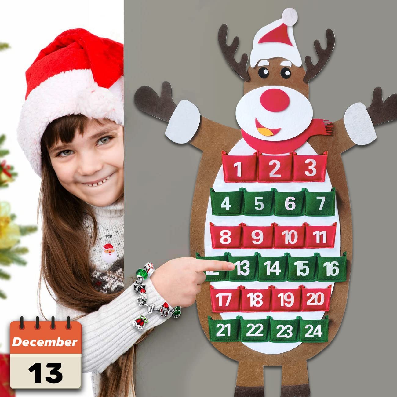iZoeL Advent Calendar Jewellery 2021 for Girls Kids, 24 Felt Elk Bracelets Charms Earings for Daughter Niece Sister Granddaughter - Traditional Advent Calendar (Paper)