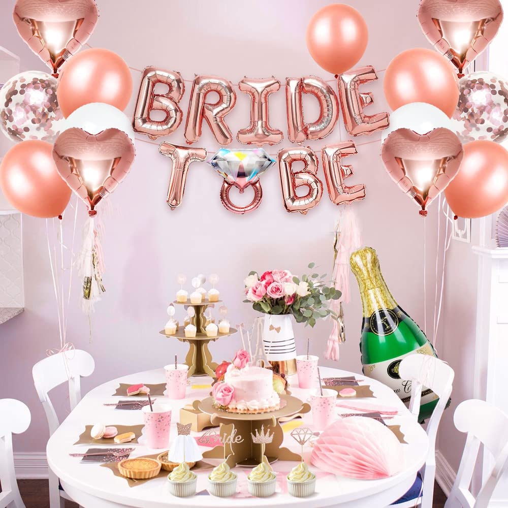 iZoeL Hen Party Decoration, Hen Party Accessories, Rose Gold Bride To Be Banner, Bride To Be Veil, Champagne Balloon, Tattoos for Team Bride, Bride Cake Topper, Confetti Balloons for Hen Do Wedding