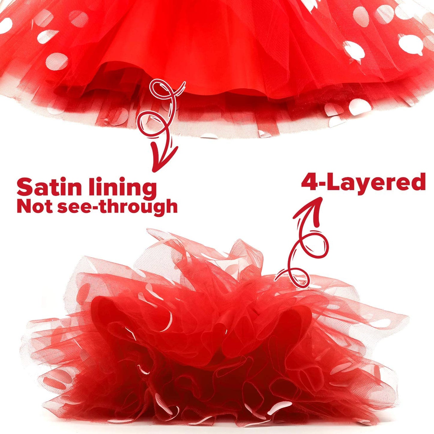 iZoeL Mini Mouse Red Tutu Skirt with White Polka Dots Girl Skirt for Carnival Costume Mouse Themed Birthday Party Fancy Dress Hen Party for Ladies Girls Kids