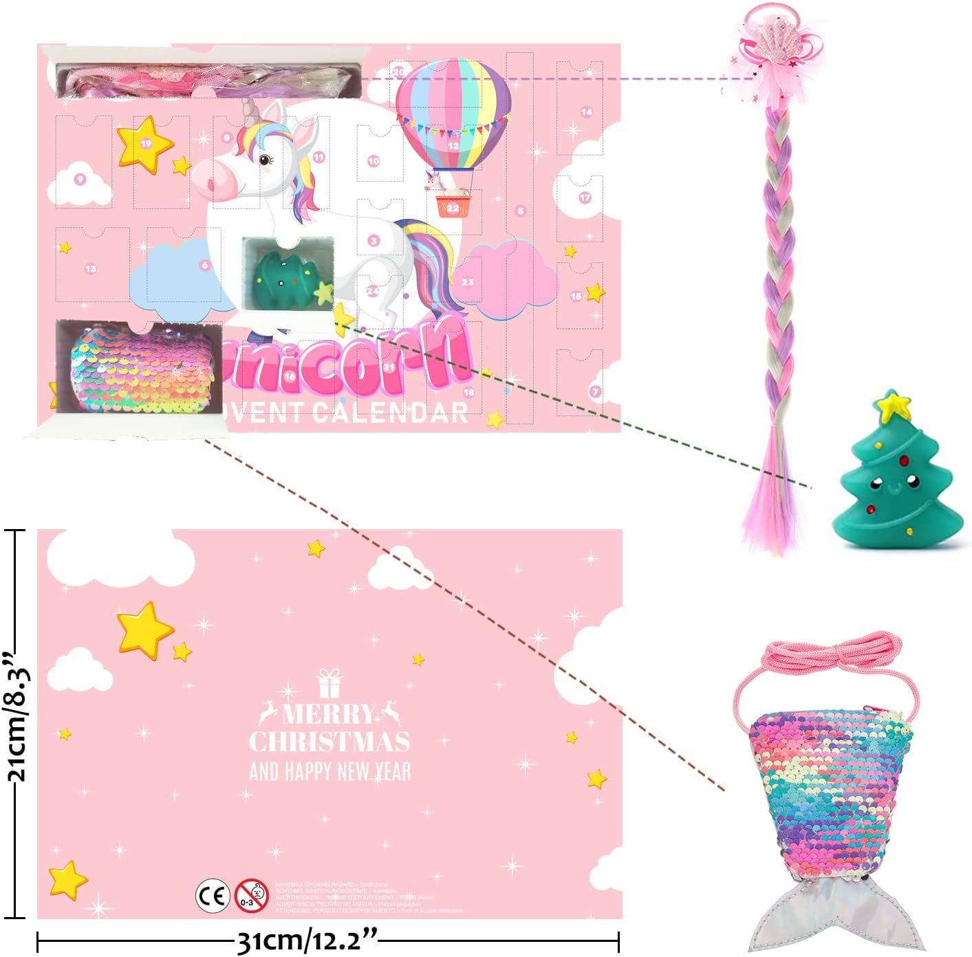 iZoeL Unicorn Advent Calendar 2022 Girls Christmas, 24 Days Novelty Gifts Jewelry Unicorn Accessories Coin Purse Countdown Days to Christmas Holiday Xmas Surprise Gift for Kids