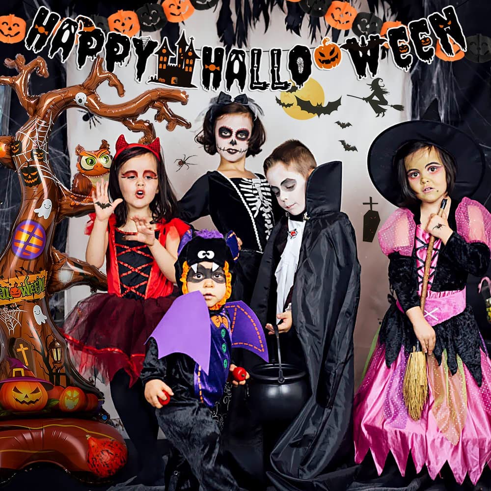 iZoeL Halloween Balloon Party Decoration Big Tree Aluminum Film Pull Flag Pumpkin Pull Flower Sticker Ribbon