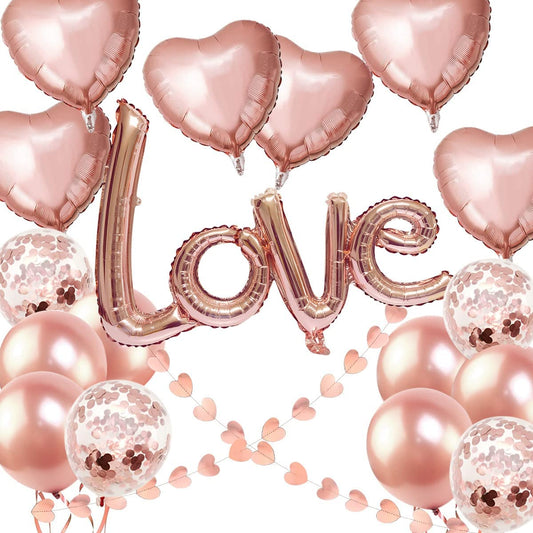 iZoeL Valentines Decorations, Rose Gold Valentines Balloons XXL LOVE Balloon, 6pcs Helium Heart Balloons, Hearts Garland 2m, 12pcs Balloons for Wedding Anniversary Engagement Party (rose gold)