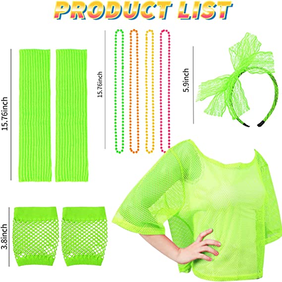 iZoeL 80s Fancy Dress for Women Halloween Costumes for Girls 80s Accessories Costume Outfits - 80s Top Headband Gloves Leg Warmers Necklace