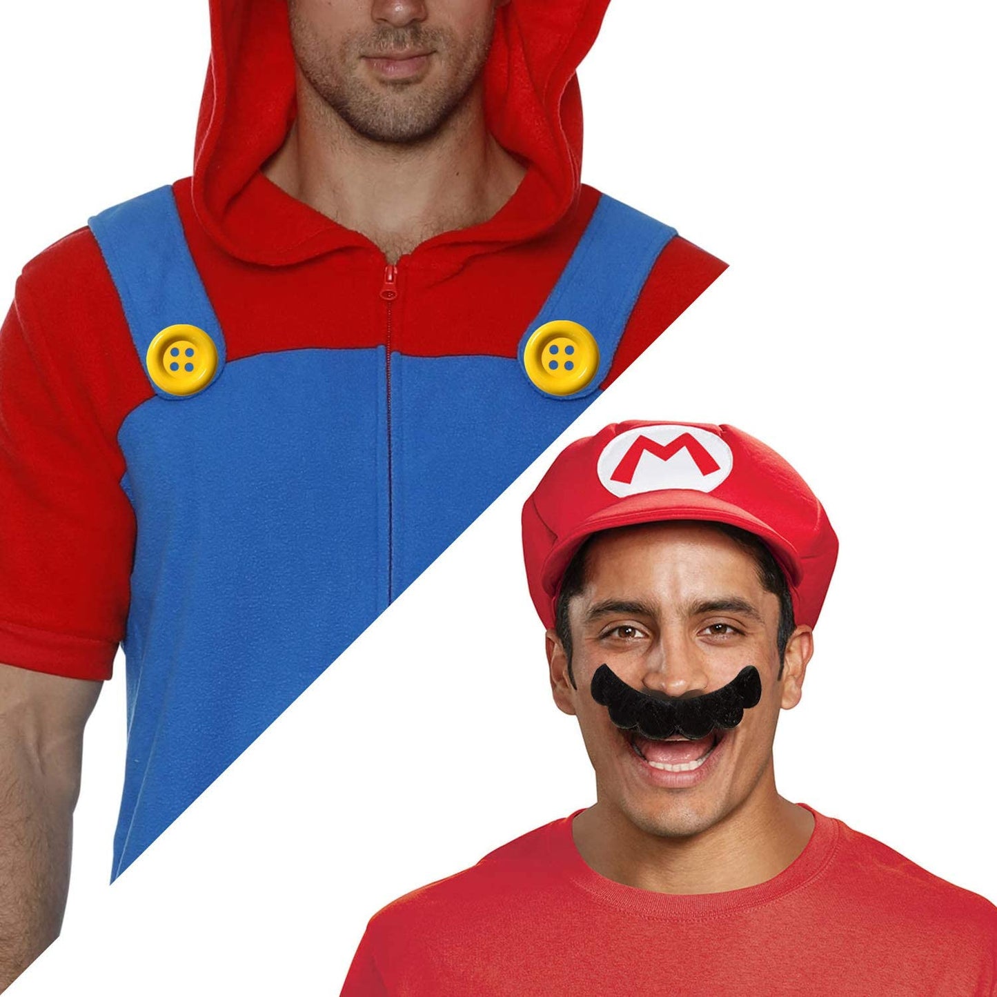 iZoeL Super Mario Costume Kit incl. Mario Red Hat + 2x white gloves + 7x mustache + 2x 5cm buttons for Mario Party Character Games Carnival Costume Decoration Adult Man Women Boy Girl kid