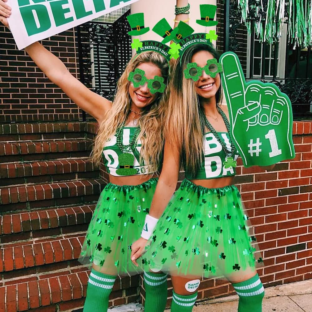 iZoeL St Patricks Day Accessories Women Girls Kids Shamrock Tutu Skirt Headband Glasses Necklaces Gloves for Irish Fancy Dress Leprechaun Costume Outfits