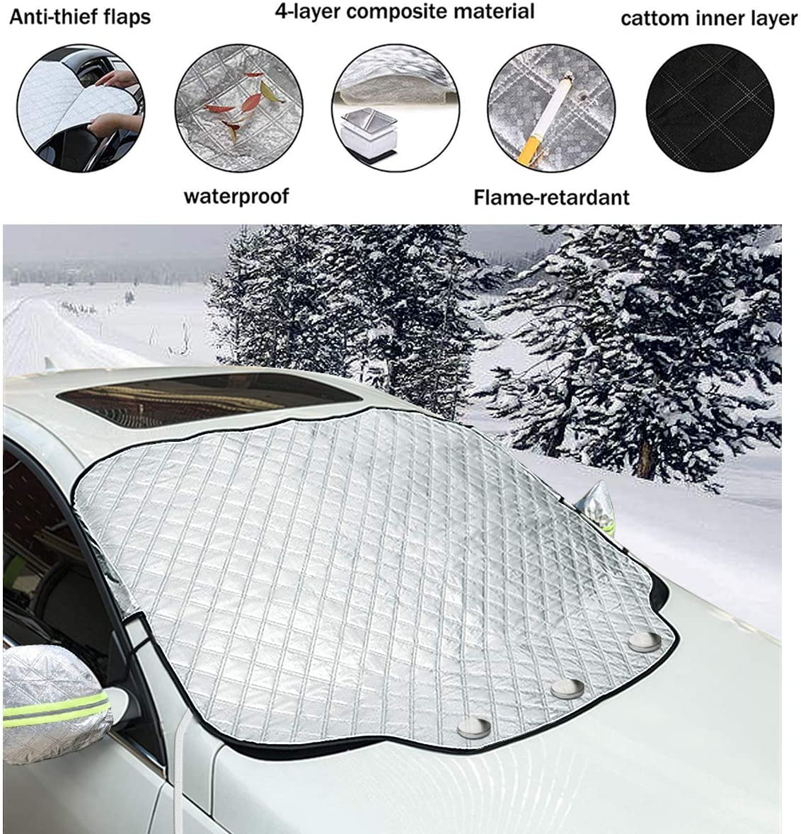 iZoeL Car Windscreen Cover with magnets for Frost Snow Ice Sun Shade 2 Hooks Universal for SUV Car Trucks