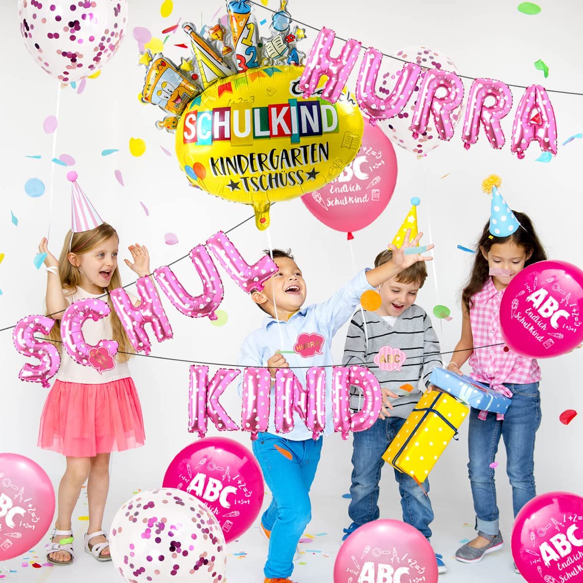 iZoeL Schule Kind Foil Balloon Garland School Balloon Confetti Pink
