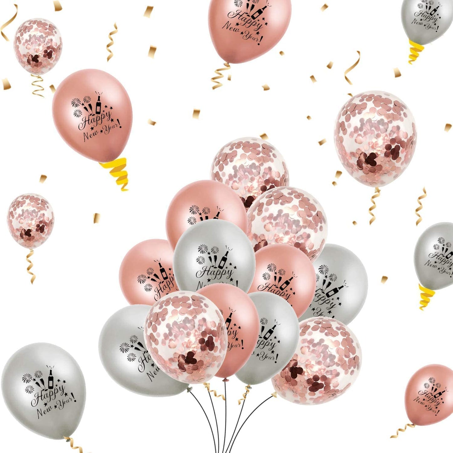 iZoeL XXL New Years Eve Party Decorations 2022, XXL Rose Gold Happy New Year Decorations, Happy New Year Banner, XXL 2022 Balloons, Latex Confetti Star Balloons - New Years Balloons
