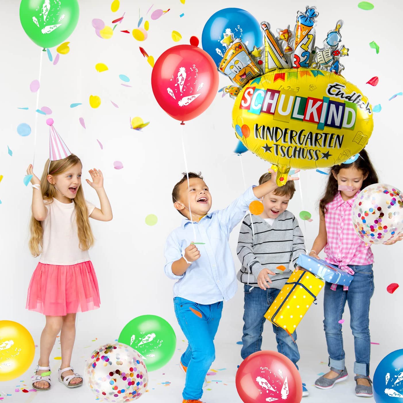 iZoeL Decorative First Day of School Boy Bunting "Alles Gute zum Schulanfang" Banner Foil Balloon Cake Decoration School Cone Craft Set Confetti Girls
