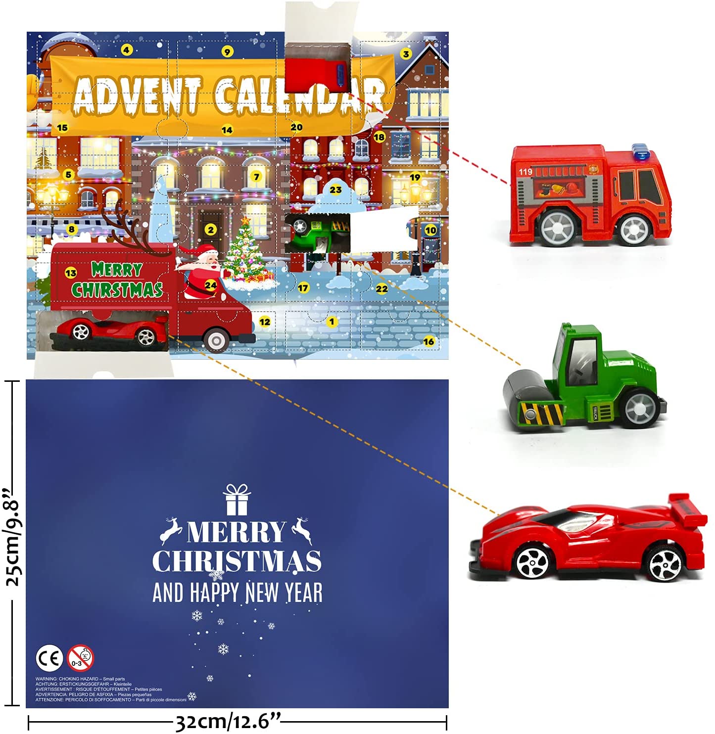 iZoeL Cars Advent Calendar Boy Kids 2021, 24 Pull Back Vehicles as Construction Vehicles School Cars with Game Map for Son Grandson - 24 Christmas Countdown Days to Holiday, Xmas Surprise Gift