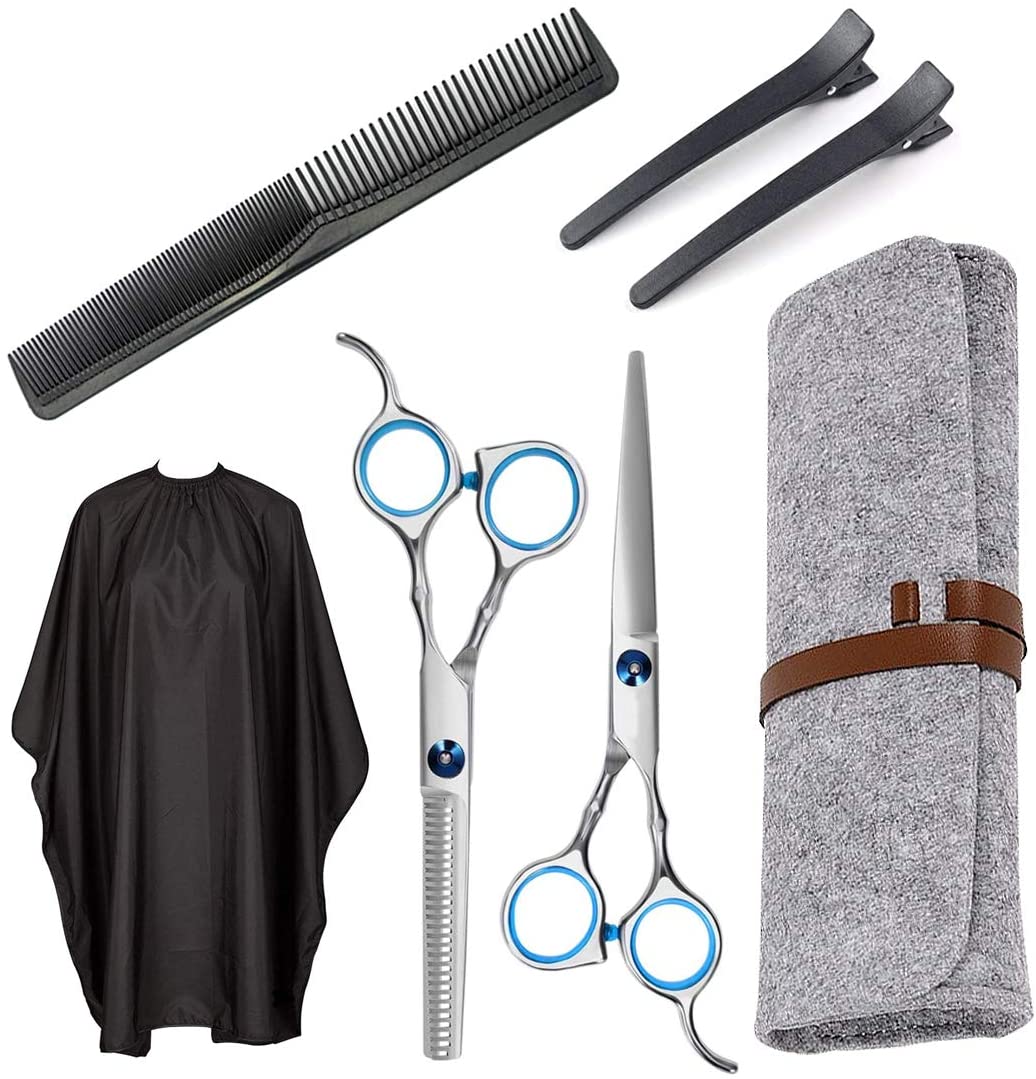 iZoeL Hair Scissor kit Hairdressing Scissors Professional Hairdresser Scissors Stainless Steel Thinning Scissors Adjustable Hair Shears with Storage bag Comb Clips Barber Cape Home Use