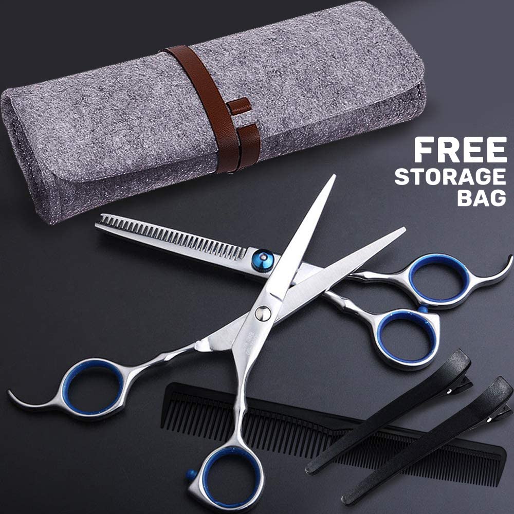 iZoeL Hair Scissor kit Hairdressing Scissors Professional Hairdresser Scissors Stainless Steel Thinning Scissors Hair shears with Adjustable Screw Storage bag Comb Clips - Hair Cutting Beard Home Use